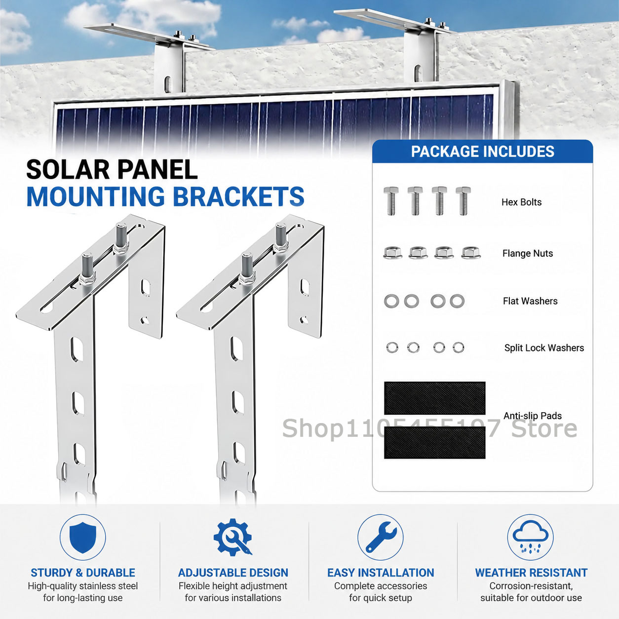 Solar Panel Tilt Mount - 2pcs 조정 가능한 발코니 태양 전지